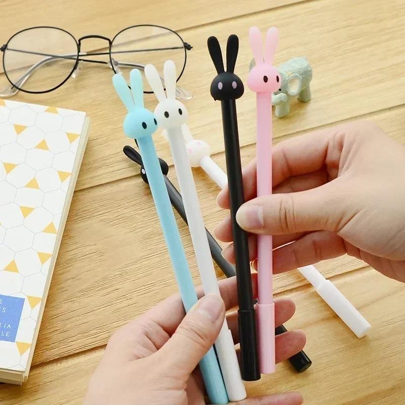 5Pcs Set Rabbit Gel Pens Korean Creative Cartoon Black Student Signature Pen Kawaii School Writing Supplies Office Stationary