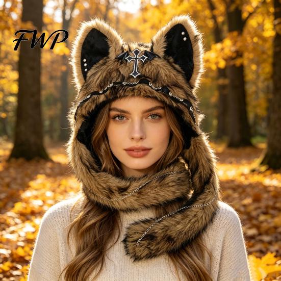 Soft Plush Animal Hat Cute Hat, Furry Cat Ear Headwear, Winter Autumn Fashion Accessory Warm Cap for Halloween Party Costume, Cosplay Accessories