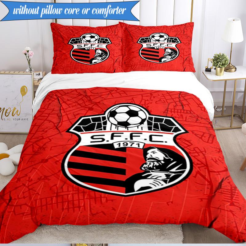 3PCS Soccer Team Crest Design Printed Soft Bedding Set,Including 1pc Duvet Cover And 2pcs Pillowcases Perfect for Bedroom, Dormitory, Fan gift