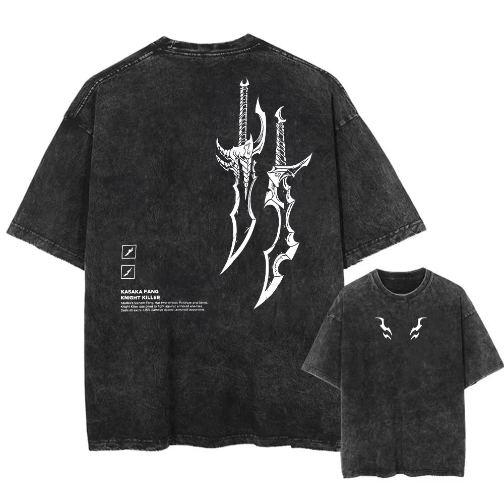 Vintage Men's T-shirt Japanese Anime Graphic Print Harajuku Streetwear Washed Short Sleeve T-Shirt Men Tops