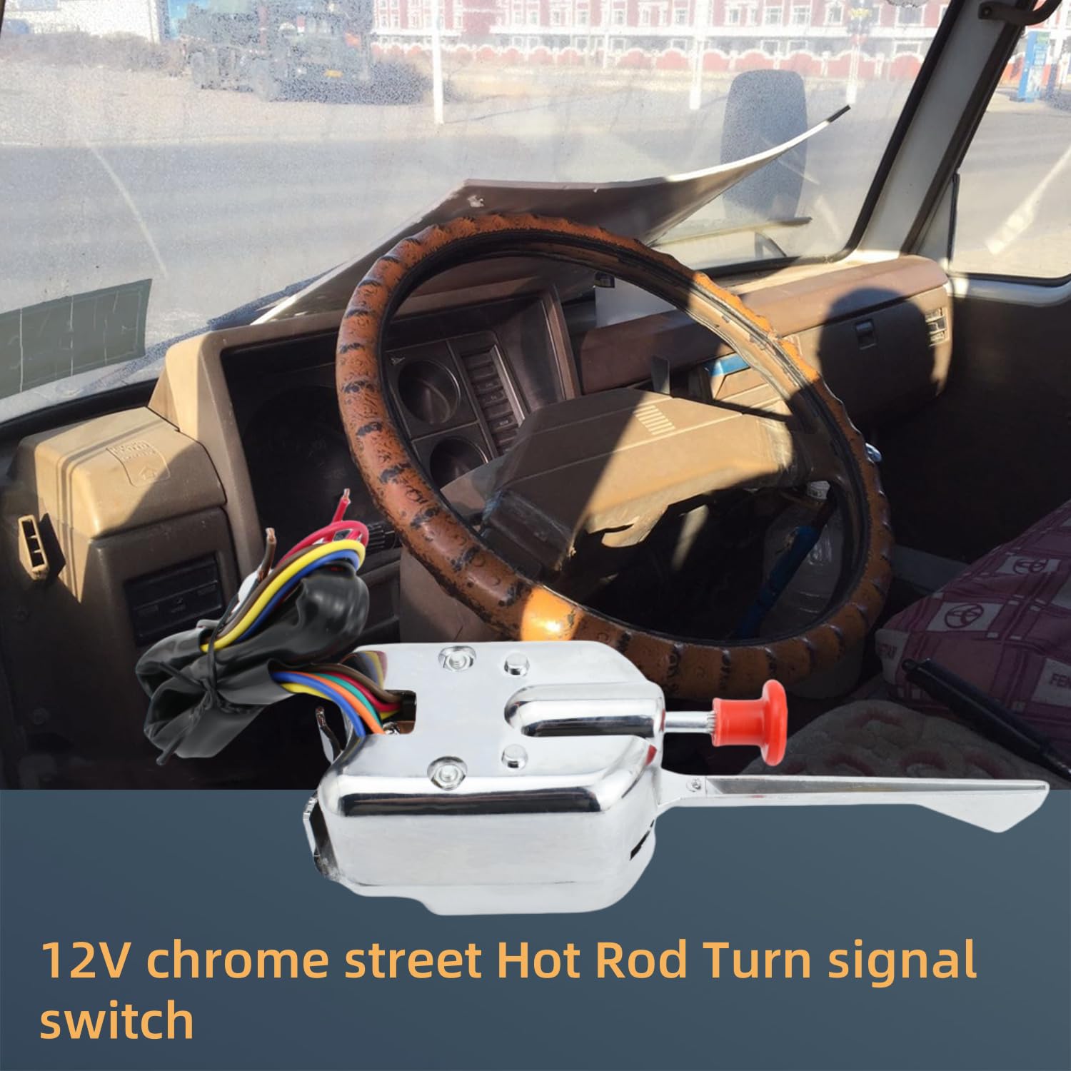 Universal Turn Signal Switch 12V 7 Wires with Mounting Clamp, Hot Rod Chrome Replacement for Ford GM Car Truck Street Rod Dune Buggy Sand Rail