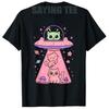 Cat UFO Cute Funny Kitty Kawaii Space Pink Spaceship Alien T-Shirt Humor Cartoon Kitten Y2k Graphic Outfit Novelty Gift Tee Tops