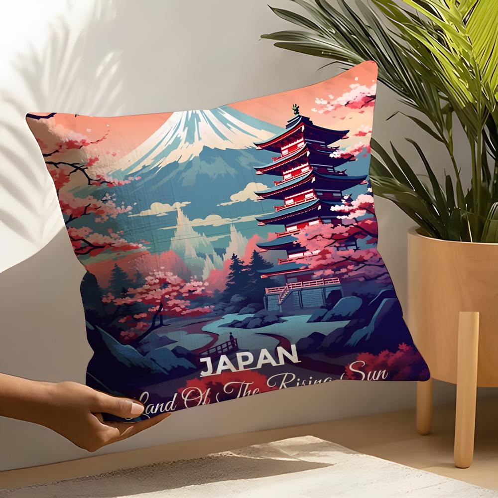 Retro Japanese Pagoda Landscape 1 Pillow Case Linen Cushion Covers For Decorative Sofa Home Pillows Case Car Chair Pillows Cases