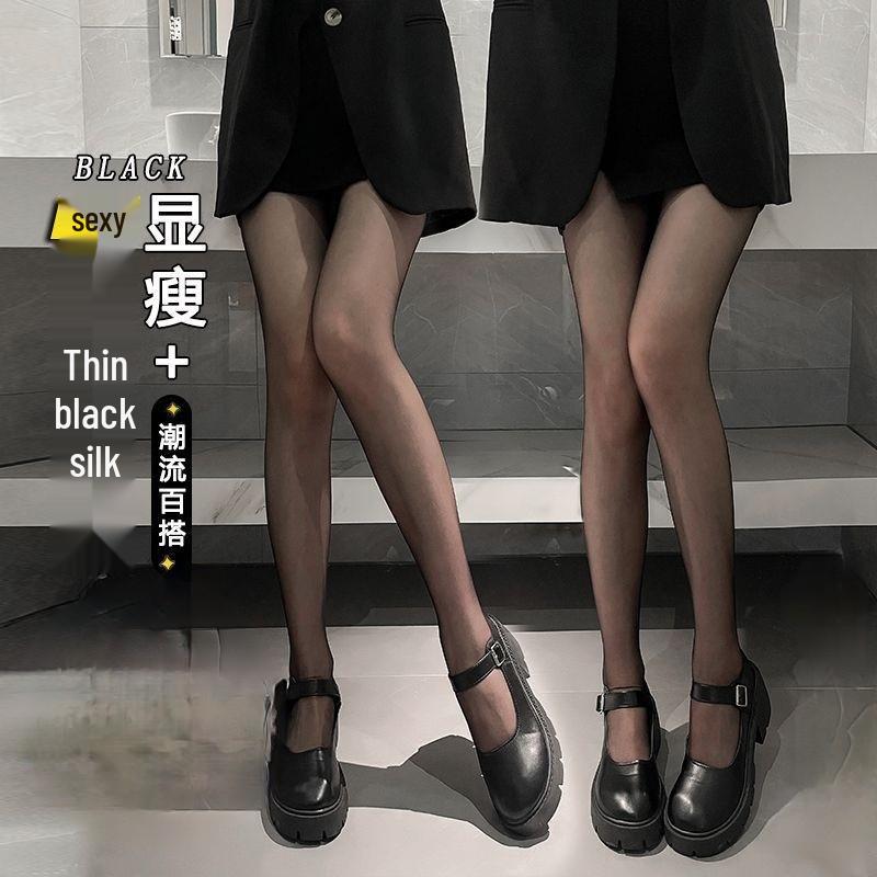Ultra-Thin Silk Stockings: Core-Spun, Non-Crotch, Ladies' Black Pantyhose for Work