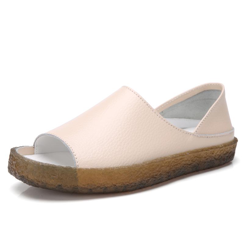 Leder Fischmaul-Sandalen Damen Sommer Sehnensohle Weichboden Lässig Zwei-Wege Flachboden-Slipper Große Größe