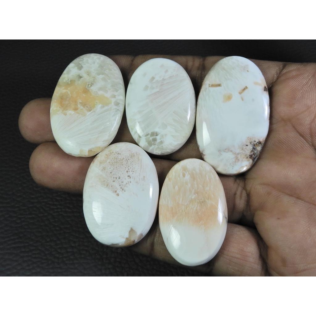 05Pcs Natural Scolecite Oval Cabochon Loose Gemstone Lot 217Cts. A-770