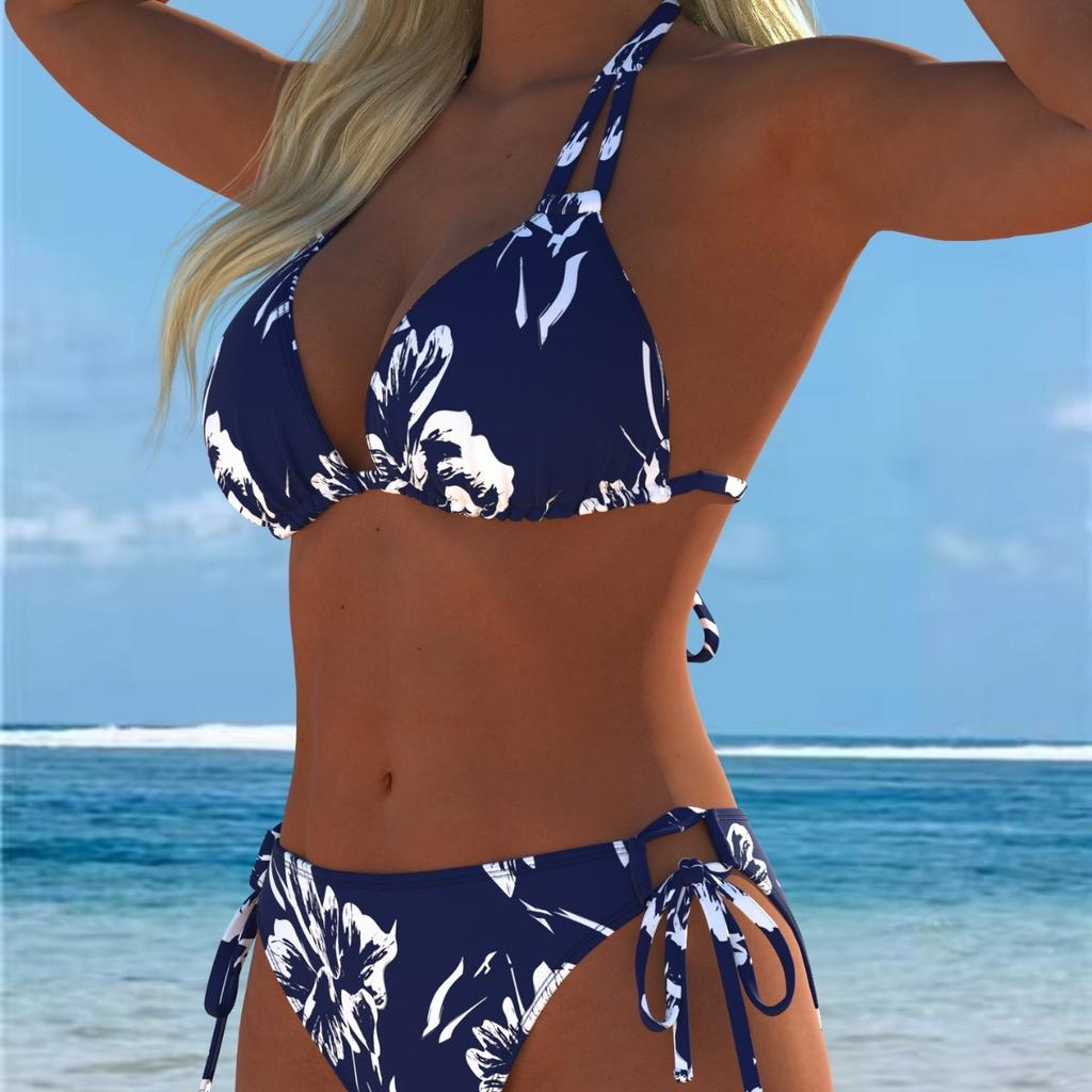 Bikini Set da Donna Sexy con Costume da Bagno Intero con Patchwork Stampa Divisa e Design con Scollo all'Americana