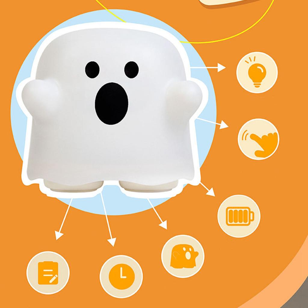Cute Ghost Night Light Stepless Dimming USB Rechargeable Mini Kids Bedside Lamp Table Decoration for Nursery Bedroom