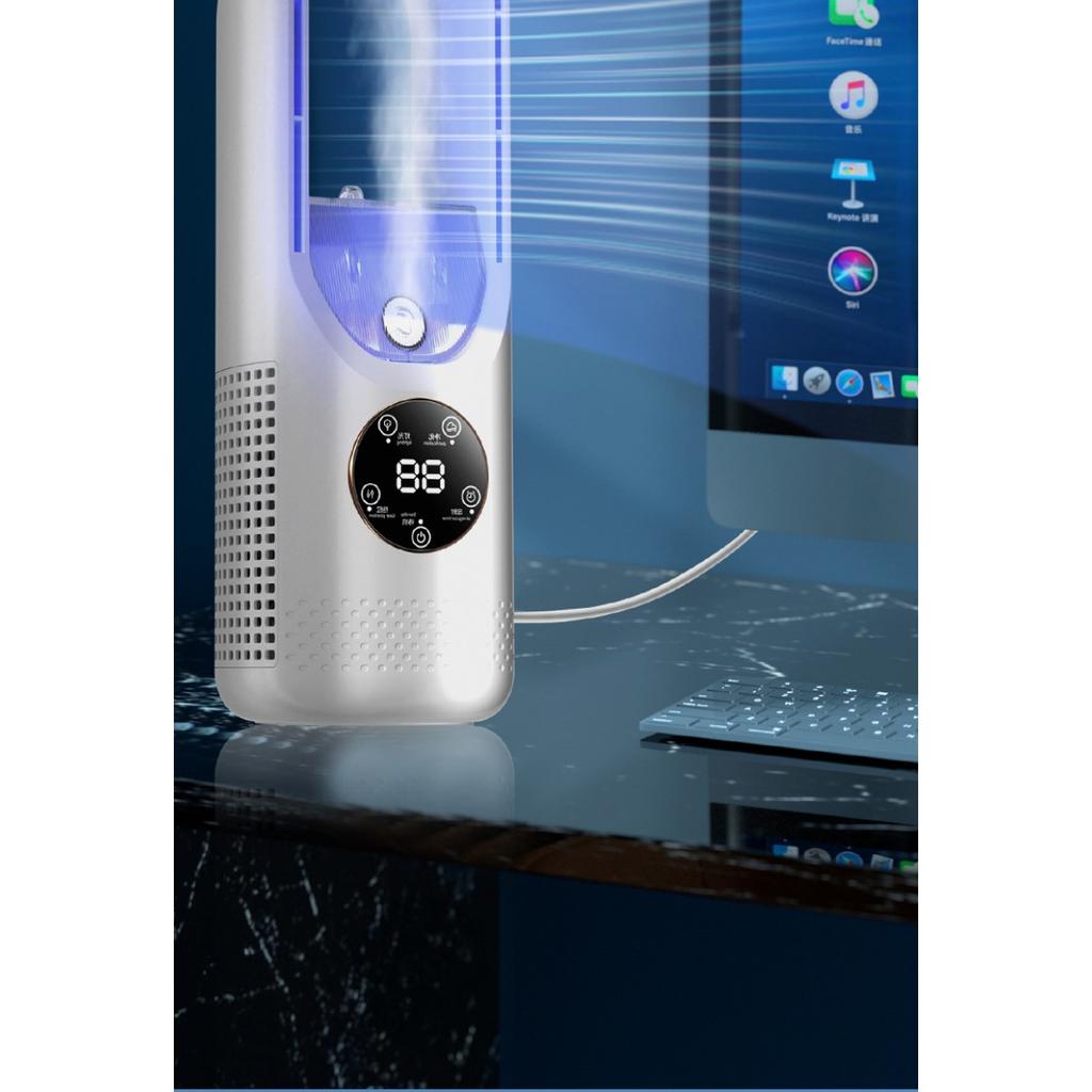 Ventilatore Portatile Aria Condizionata, Ventilatore a Torre USB, Ventilatore da Scrivania Senza Pale - Raffreddamento a Nebbia d'Acqua, Luce Ambientale LED a Sette Colori, Timer e Spegnimento Intelligente