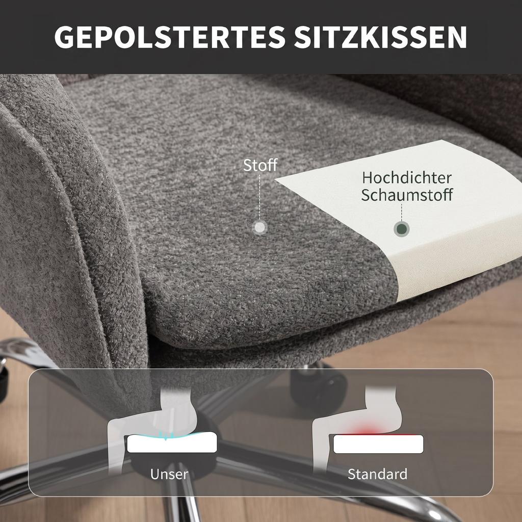 Home Office Desk Chair with Rocking and Swivel Function, Computer Chair with Wheels for Adults, Gray