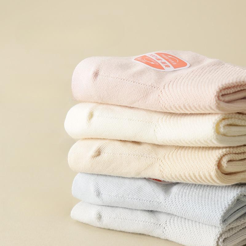 5 Pairs of Women's Thin Boat Socks with Mesh, Breathable, Antibacterial, Sweat-absorbent, Simple and Versatile Boneless Short Socks and Cotton Socks