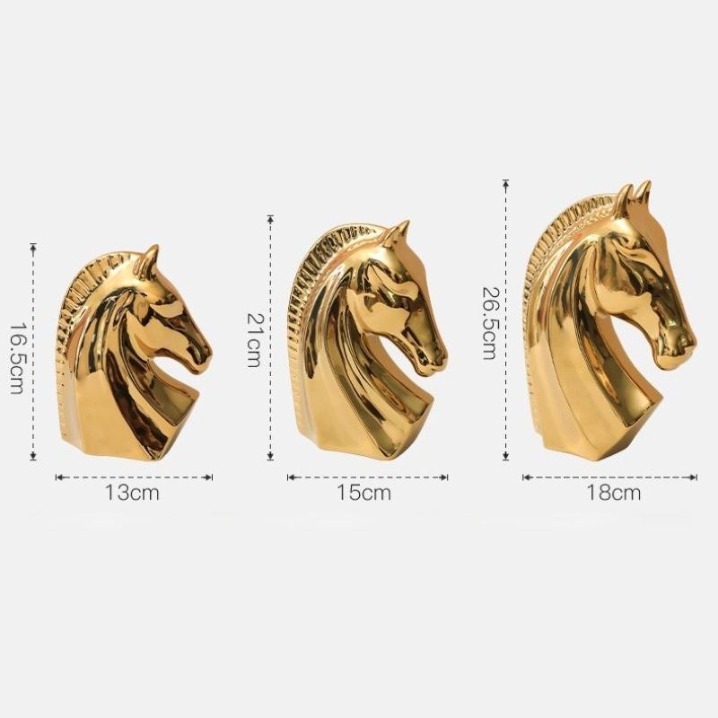 1PC Golden Horse Head Ornament Creative Room Decoration Porch TV Wine Cabinet Study Office Home Decoration Gift