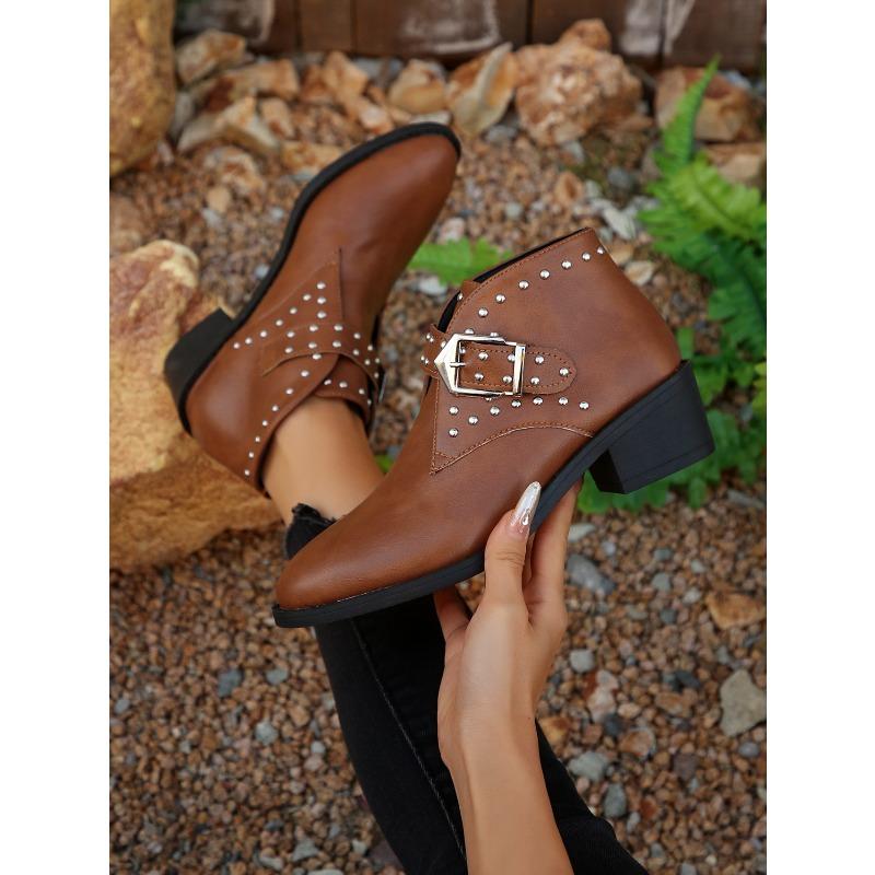 Plus Size Women's Chelsea Boots Fall/Winter 2025 Studded Buckle Casual Ankle Boots Women's Martin Boots