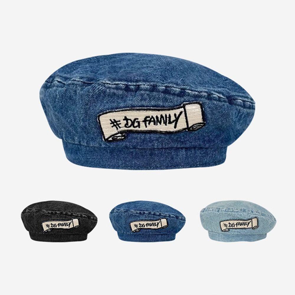 

Cotton Vintage Newsboy Cap Letter Painter Cap Retro Denim Berets Hat Female синий