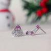 Huitan Irregular Christmas Earrings Women Rose Red Color Santa Claus and Sock Stud Earrings Dazzling CZ Exquisite Female Jewelry