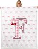 Erosebridal Initial P Letter Bowknot Fleece Blanket Throw Pink Bow Tie Cherry Sherpa Blanket Princess Coquette Decor Fuzzy