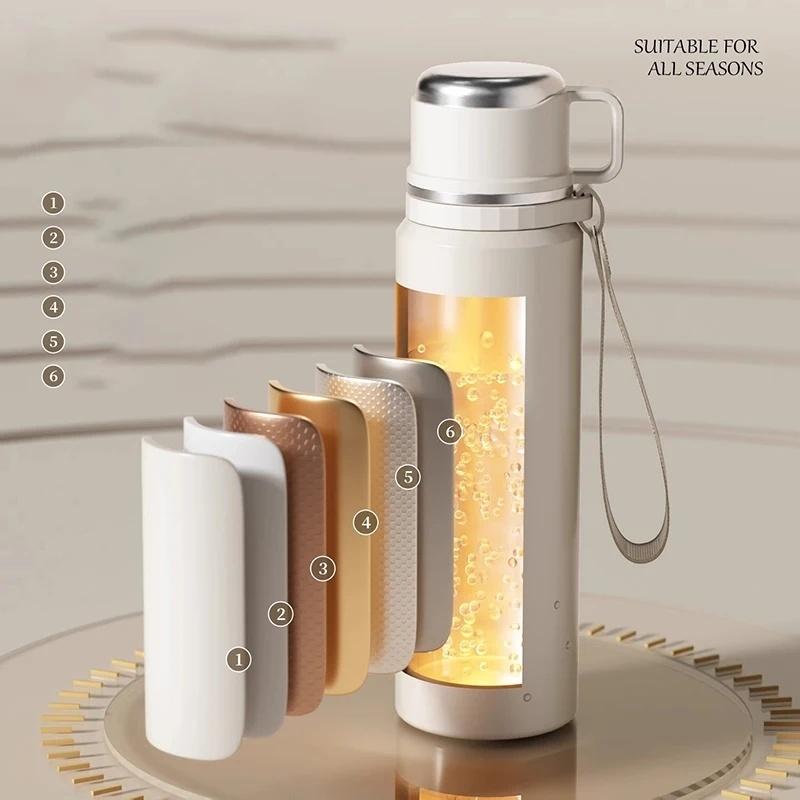 COOKER KING Thermos Wasser 600ml/800ml Flasche Blumenmuster Teetasse Edelstahl Isolierbecher mit Teesieb Teebereiter