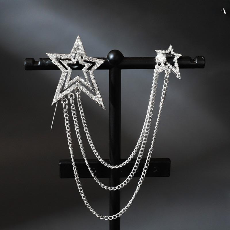 1 buc Lanț Metalic Auriu Dublu Strat, Broșă Cruce și Stea Pavată cu Strasuri, Detașabilă, Decor la Modă Pentru Purtare Zilnică, Casual