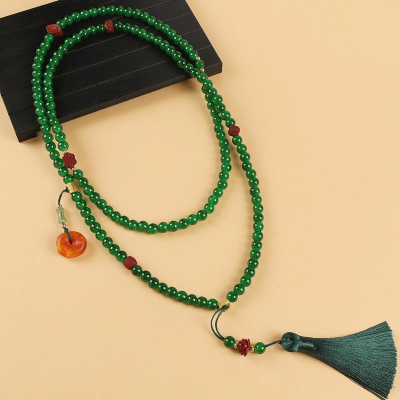 Elegancki naszyjnik z frędzlem ze 108 koralików: Vintage Chiński Łańcuszek Swetrowy Crossbody dla Kobiet