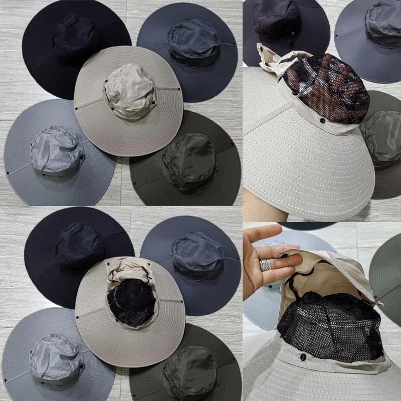 Outdoor Men's Sunshade Hat 15cm Large Brim Hat with Face Covering Fishing Mountaineering Cap Casual Breathable Fisherman Cap