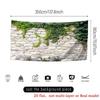 Rustic Ivy Stone Wall Tapestry, Weathered Gray Brick with Trailing Green Vines, Vintage Nature Wall Art