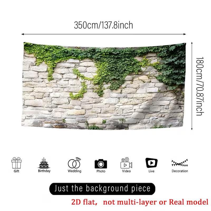 Rustic Ivy Stone Wall Tapestry, Weathered Gray Brick with Trailing Green Vines, Vintage Nature Wall Art