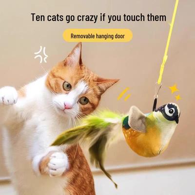 Self-Playing Bird Sound Cat Teaser Stick - Scratch & Bite Resistant Kitten Toy