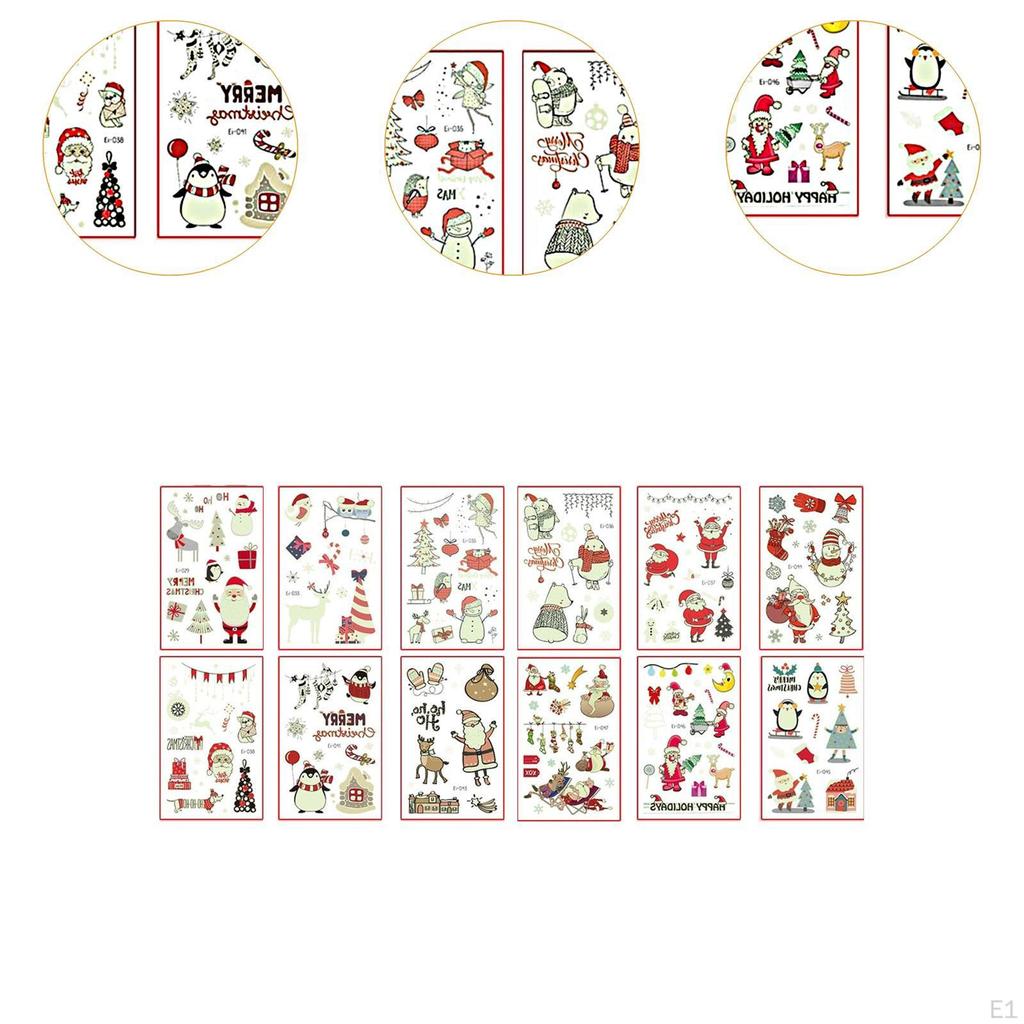 12 Stück Weihnachten Temporäre Aufkleber, Partydekorationen, Weihnachtsaufkleber