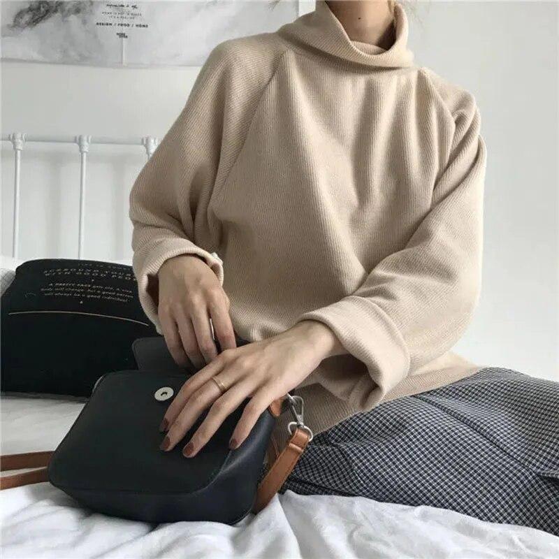 Rollkragenpullover für Damen, warm, dünn, lockerer Strick, weißer Pullover, gestrickt, Basic-Oberteil, zieht kintwear Frühling und Herbst