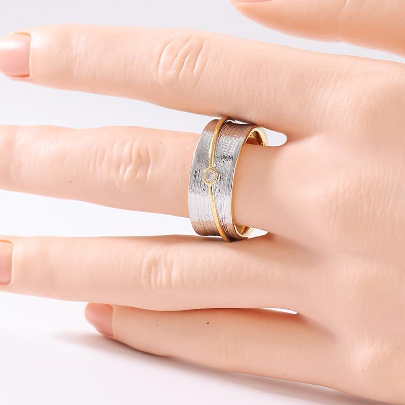 Ethnic Inlaid White CZ Women's Ring Minimalist Two Color Geometry Daily Wear Party Jewelry Anniversary Gift