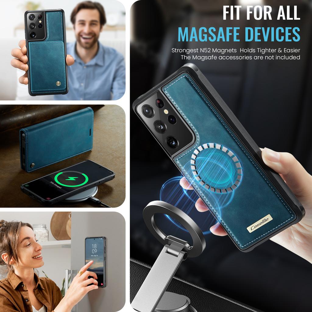 For Samsung Galaxy S21 Ultra 5G Case CASEME C49 Compatible with MagSafe RFID Blocking Detachable Wallet Leather Phone Cover