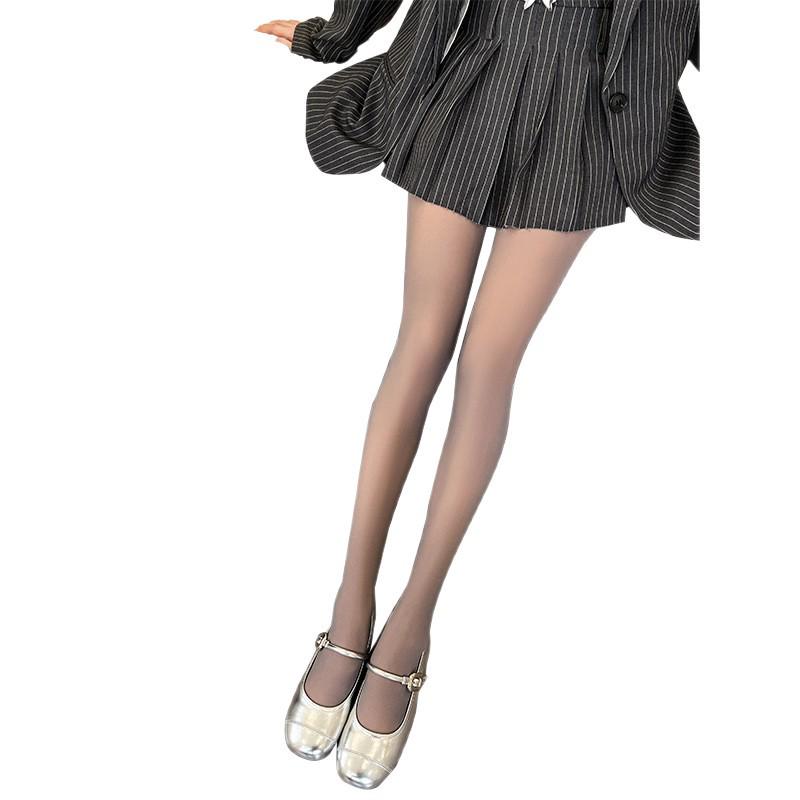 Plus Size Grey Flight Attendant Tights: Faux See-Through, Skin-Tone Leggings with Velvet for Autumn/Winter