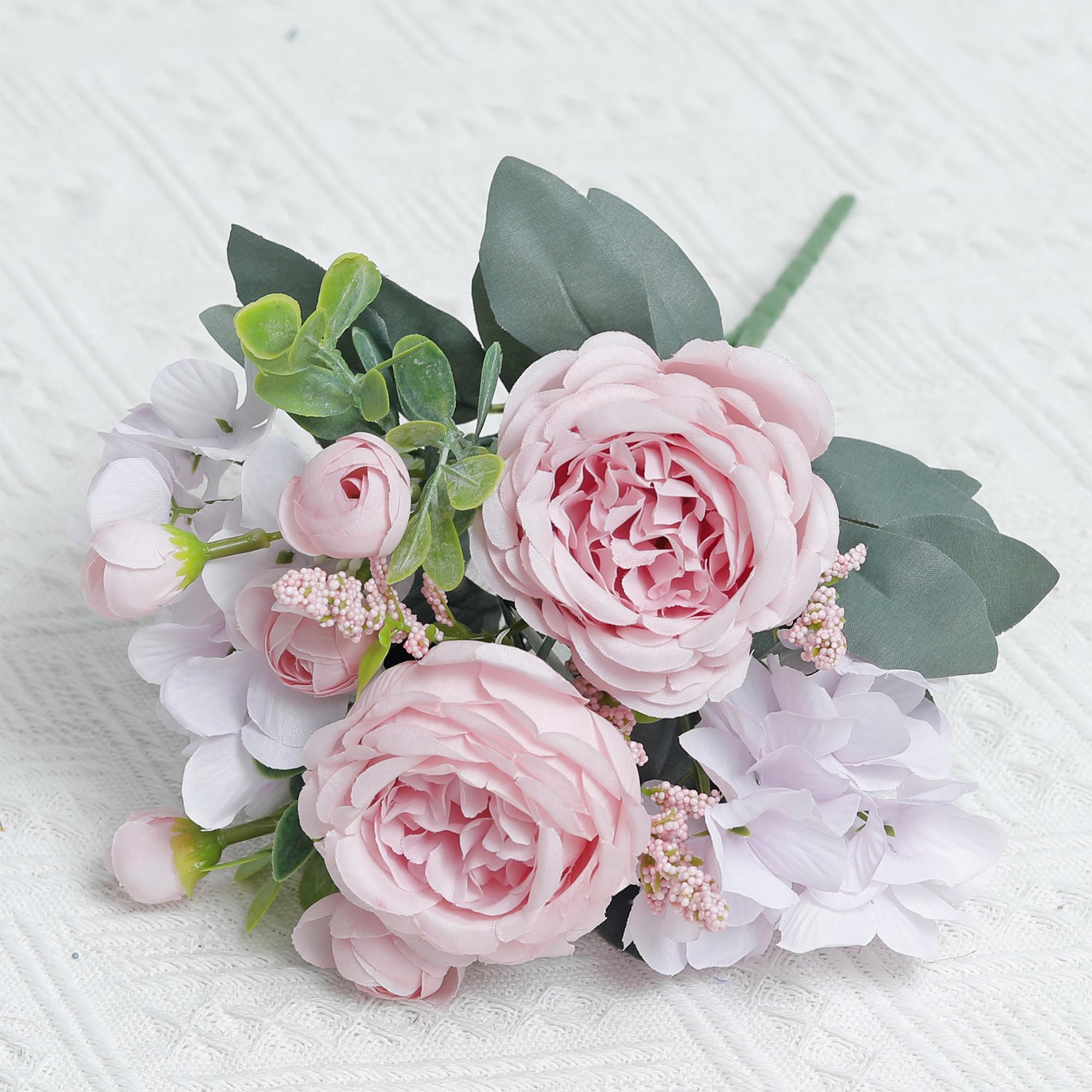 

Beautiful Peony Artificial Flowers High Quality Hydrangeas Silk Bride Bouquet Wedding Home Room Festival Gift Table Decoration розовый