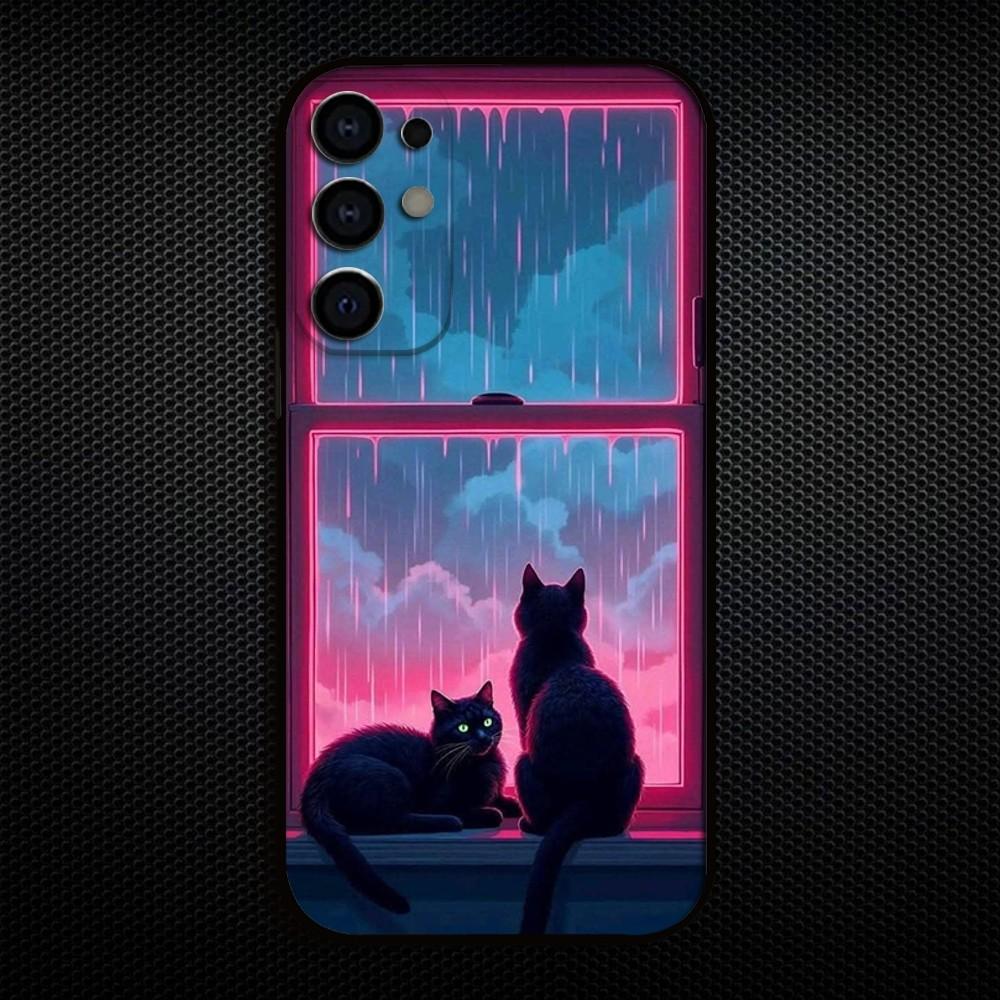 Adorable Cat Anime Phone Case For Samsung S25/S24/S23/S22/S21/S20/Plus,Fe,Lite/Others Black Cover
