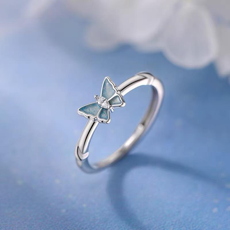 925 Sterling Silver Butterfly Open Ring: Elegant Light Luxury Women's Plain Band for Index Finger