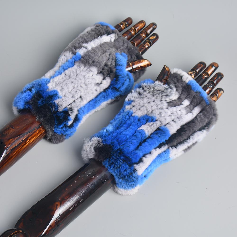 New Women 100% Real Genuine Knitted Rex Rabbit Fur Mittens Winter Warm Lady Real Fur Fingerless Gloves Handmade Knit Fur Mitten