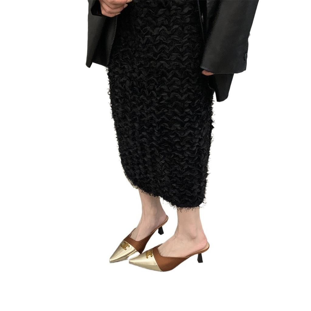 Xiaoxiangfeng bag head and half slippers are worn outside, spring and summer 2025, new thin heels, pointed heads, shallow mouth, high heels, single s