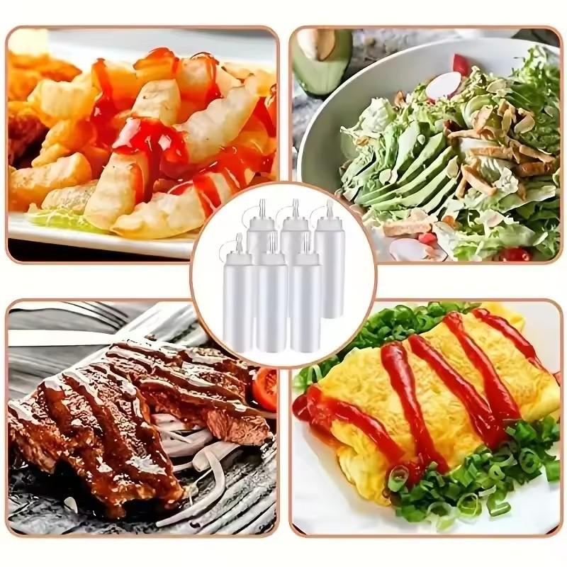 3/6PCS 240ML Condiment Squeeze Bottles with Lid BBQ Ketchup Mustard Mayo Hot Sauces Olive Oil Seasoning Dispenser Kitchen Gadget