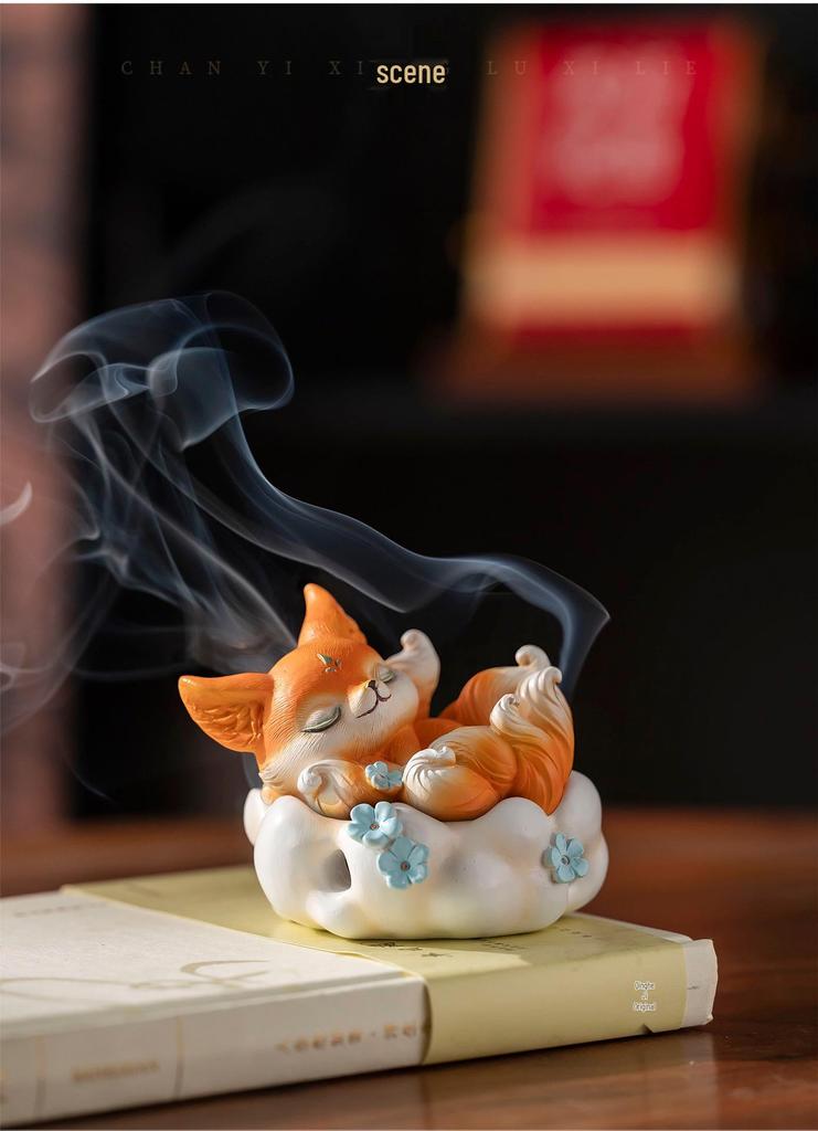 Nine-tailed Fox Resin Incense Burner: Zen Tea Ceremony Ornament for Home, Agarwood & Sandalwood Decoration
