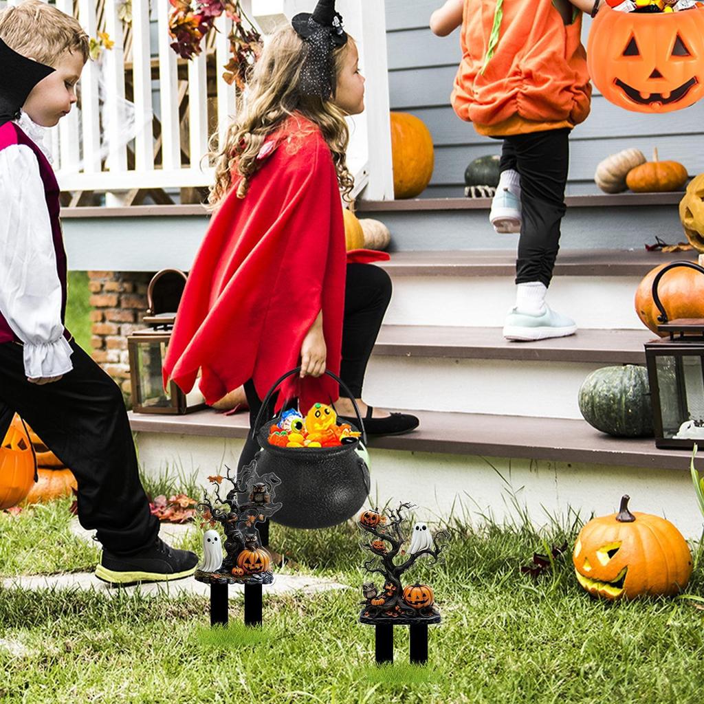 Halloween Lawn Stakes Halloween Yard Stakes Outdoor Decorations 2D Acrylic Scary Outside Decor Signs For Porch Patio Backyard