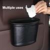 Car Trash Can for Vehicle Faux Leather Hanging Door Storage Bag for Garbage Waterproof Organizer Pouch for Car Interior