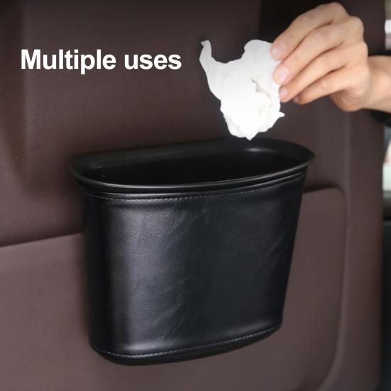 Car Trash Can for Vehicle Faux Leather Hanging Door Storage Bag for Garbage Waterproof Organizer Pouch for Car Interior