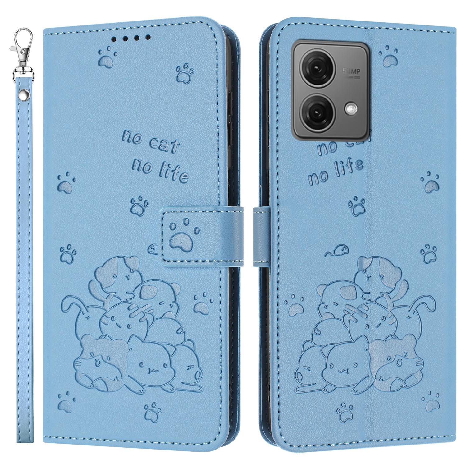 

For Motorola Moto G84 5G Case with Strap Cats Imprint Leather Wallet Phone Cover C