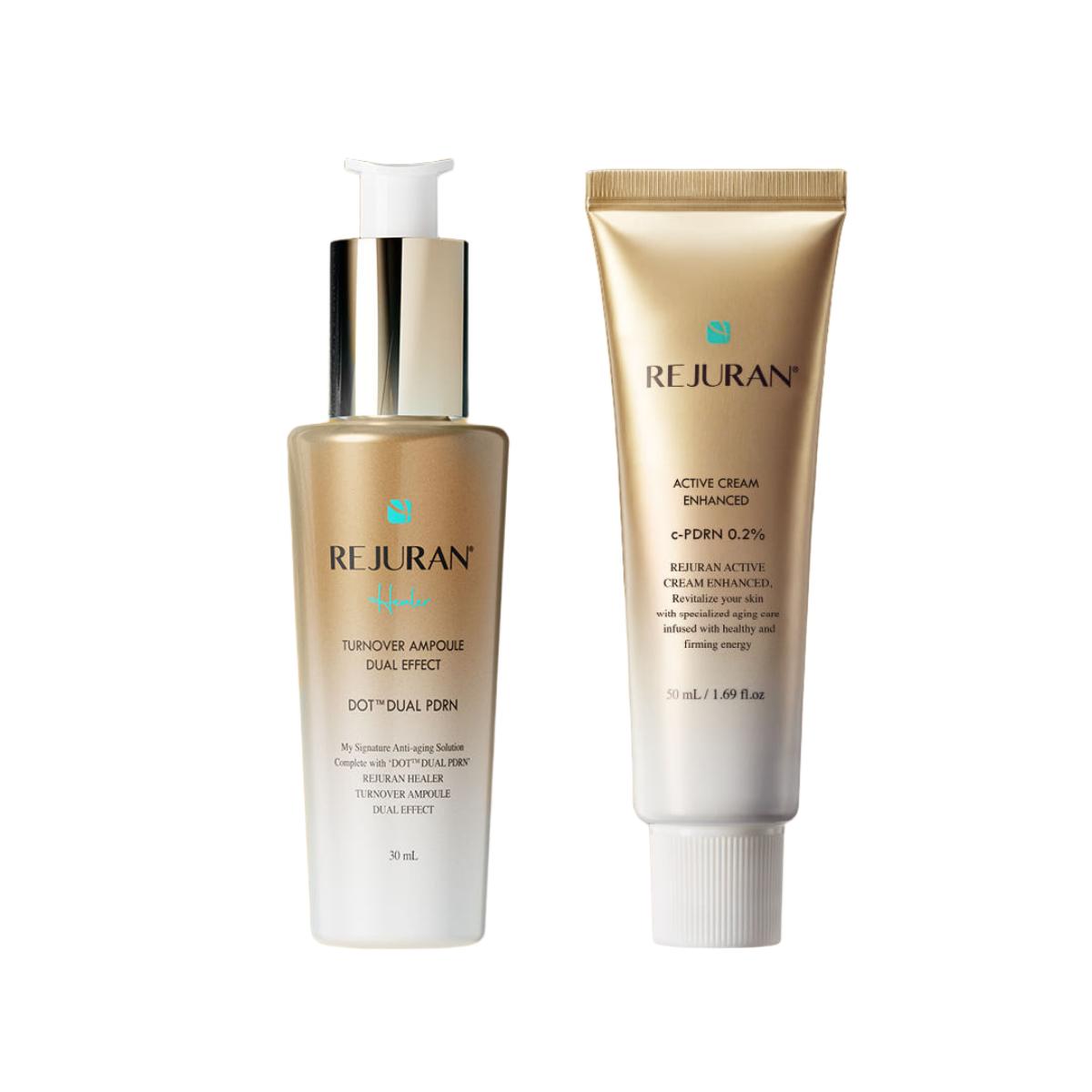 REJURAN Special PDRN Skincare Set: Turnover Ampoule Dual Effect 30ml & Active Cream Enhanced 50ml for Skin Elasticity
