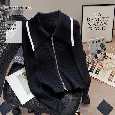 Sibaishe Women's French Colorblock Zipper Knit Sweater