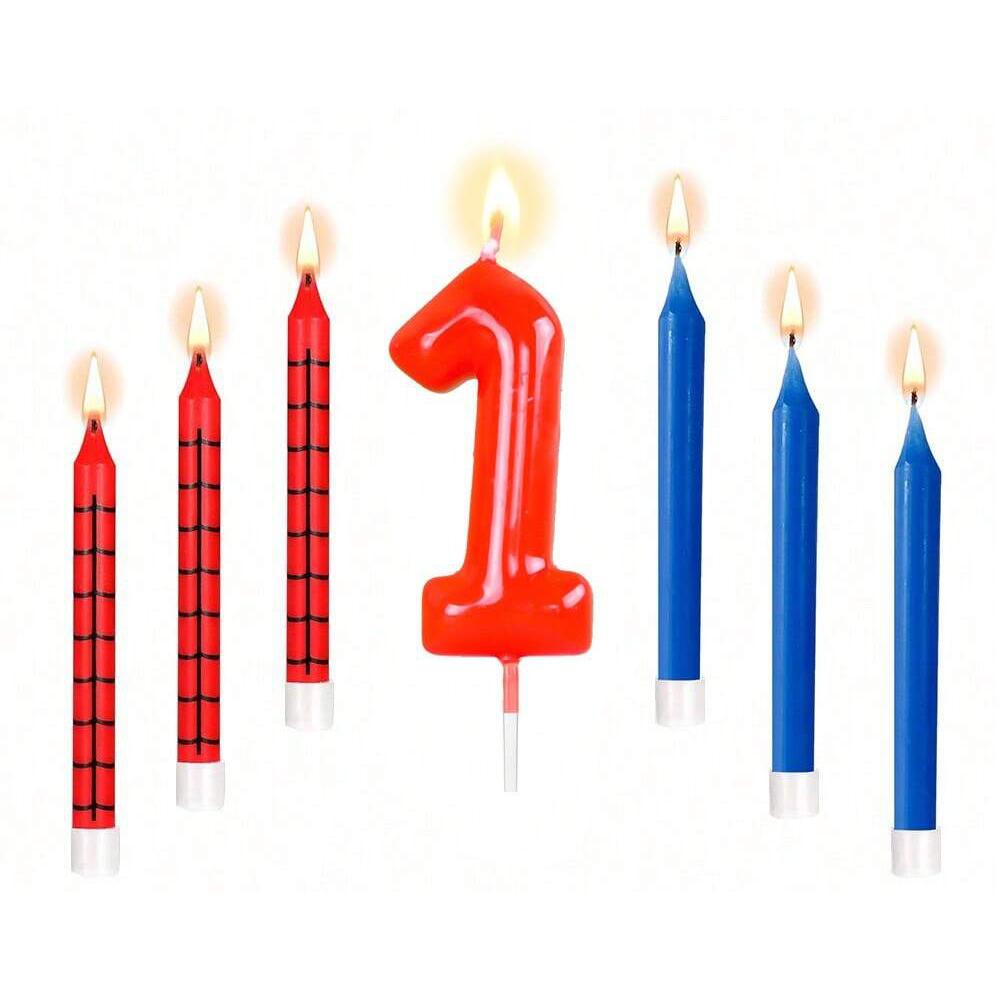 6 Spider Themed Birthday and Number 0-9 Candle Set Spider Themed Male and Female Birthday Decorations Candle Cake Top Cover Spid