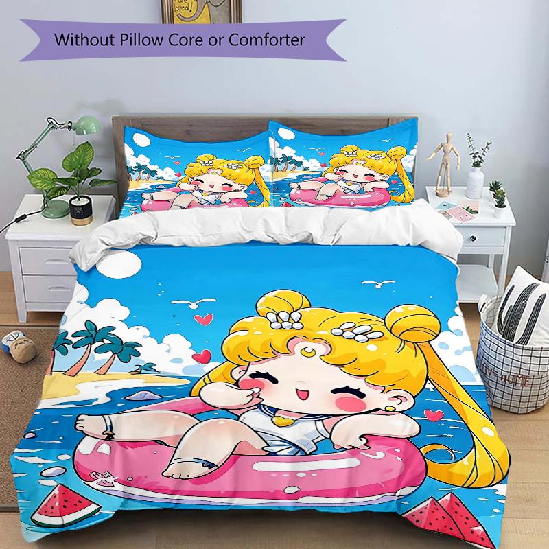 

3pcs Happy Sailor Moon Printed Bedding Set, Soft and Comfortable Quilt Cover for Bedroom, Guest Room (1 Duvet Cover + 2 Pillowcases, Pillow 135cm*200cm