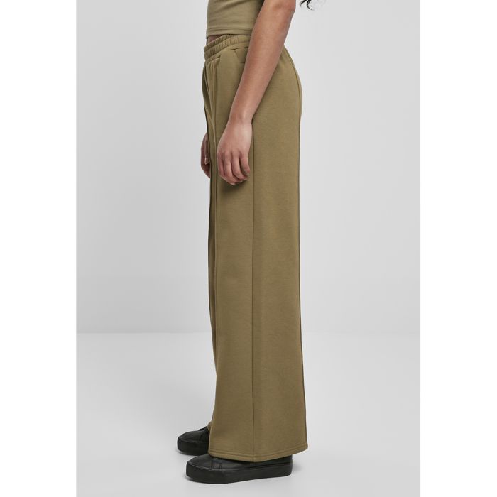 Pantalon Femme - Urban Classics - Pin Tuck - Vert Olive - Grande Taille - Coupe Droite