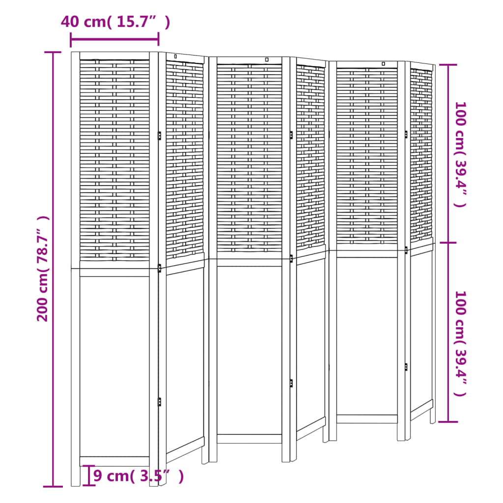 6 Piece Room Divider White Solid Paulownia Wood