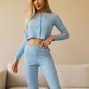 Ribbed Knit Women's Three-Piece Pajama Set with Long Pants & Sleeves